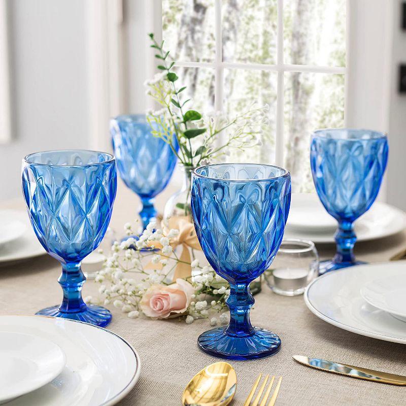 WHOLE HOUSEWARES 9.5 Oz Blue Colored Vintage Glass Drinkware Set | Set of 6, Cobalt Blue