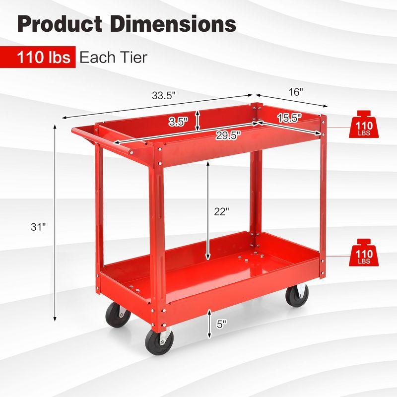 Costway 2-Tier Utility Cart Metal Service Cart Rolling Tool Storage Organizer with Handle