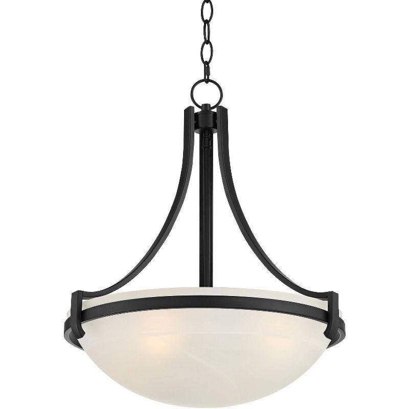 Modern Black Steel Pendant Light with Glass Bowl Shade