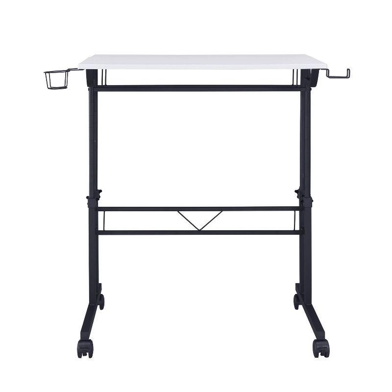 Rolling Writing Desk with Height Adjustable Desktop and Moveable Shelf White - Techni Mobili: Locking Casters, Open Storage