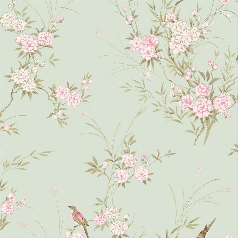 Green Floral Bird Chinoiserie Non-Pasted Wallpaper