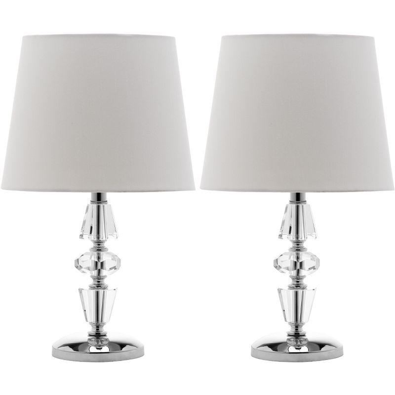 Art Deco Inspired Tiered Crystal Table Lamp Set with Off-White Shade