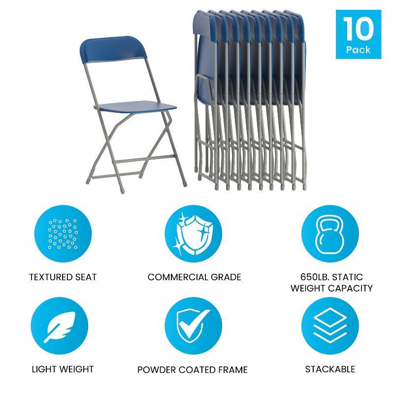 Emma and Oliver Set of 10 Stackable Folding Plastic Chairs - 650 LB Weight Capacity