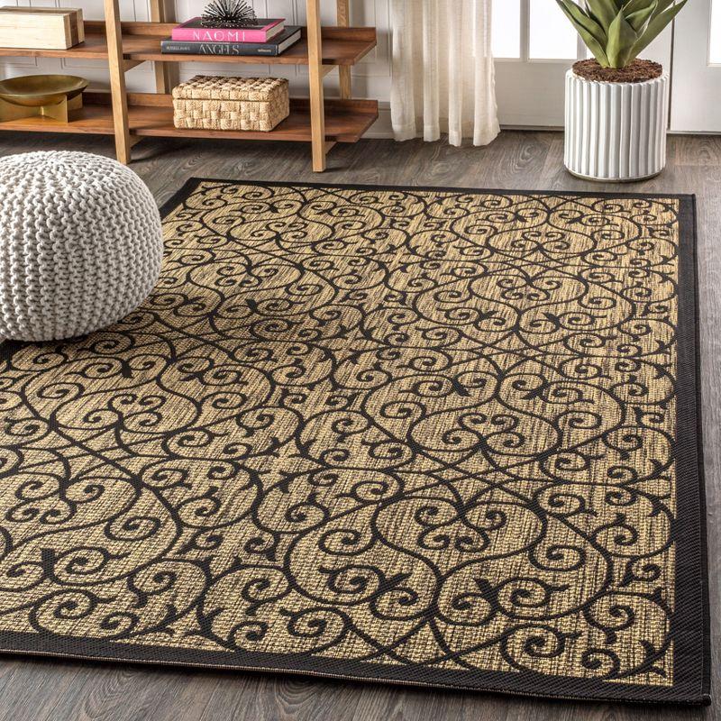 4'x6' Madrid Vintage Filigree Textured Weave Indoor/Outdoor Area Rug, Black/Khaki - JONATHAN Y