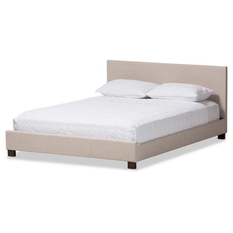 Elizabeth Beige Panel-Stitched Full Platform Bed with Upholstered Headboard