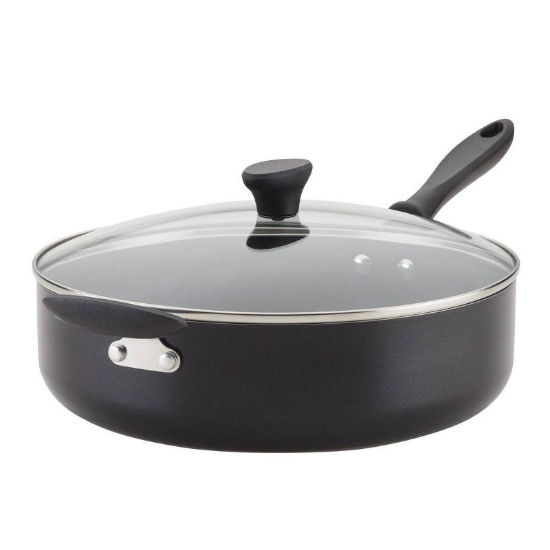 Black Nonstick Aluminum 6-Quart Covered Saute Pan with Helper Handle