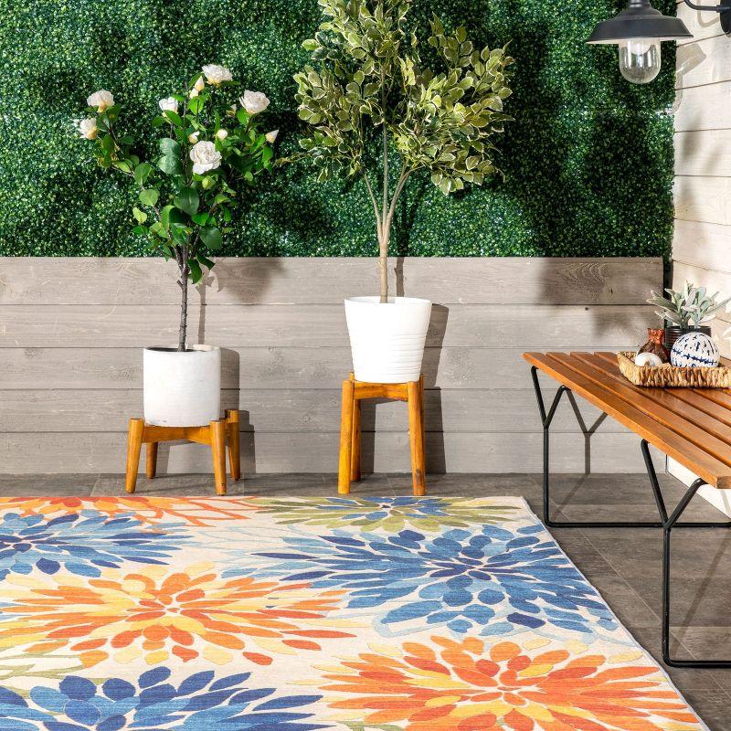 Multicolor Floral Synthetic Washable Indoor/Outdoor Area Rug