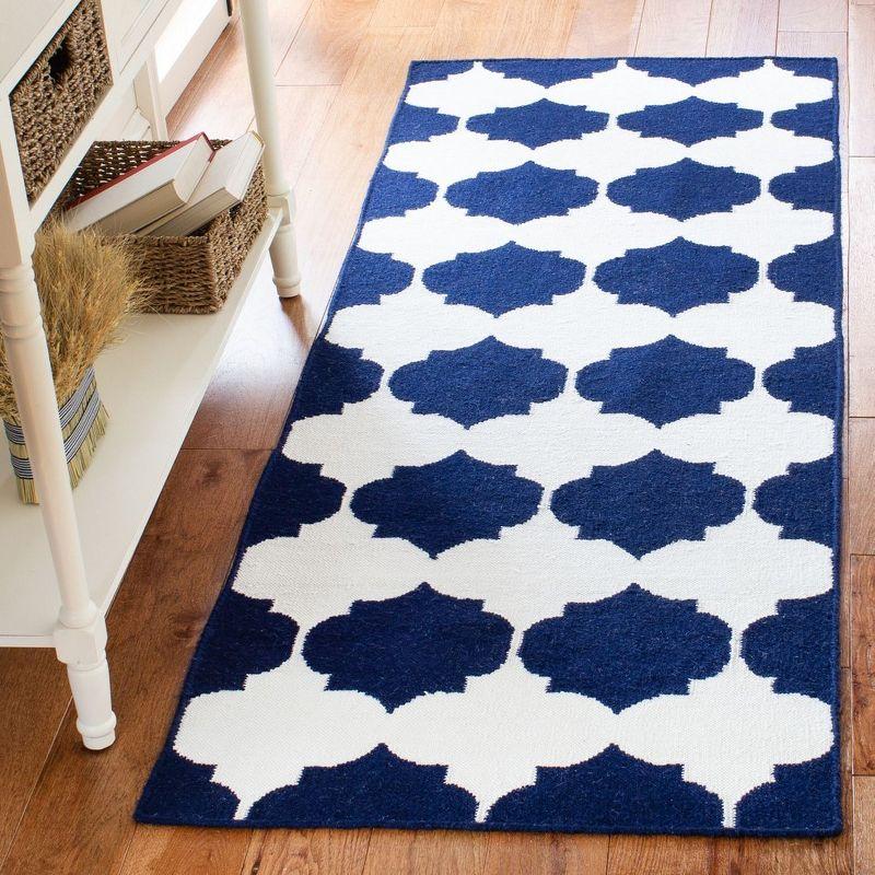 Handmade Geometric Blue Wool and Viscose Blend Runner Rug 2'6" x 9'