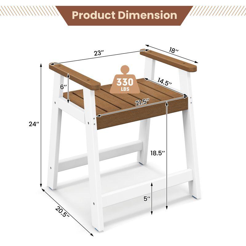 Costway Waterproof HDPE Shower Bench Bathroom Shower Chair with Armrest Heavy Duty White/Brown