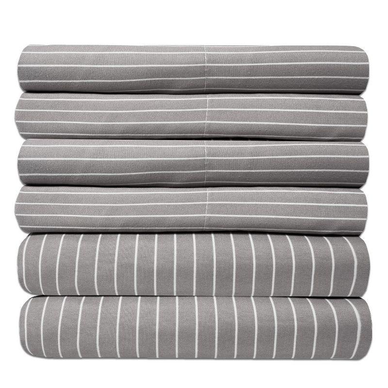 6 Piece Pinstripes Printed Sheet Set, Deluxe Ultra Soft 1500 Series, Double Brushed Microfiber by Sweet Home Collection®- Full, Gray