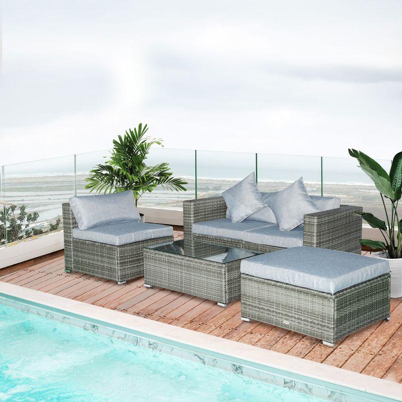 Mixed Gray 5-Piece PE Wicker Outdoor Sectional Sofa Set