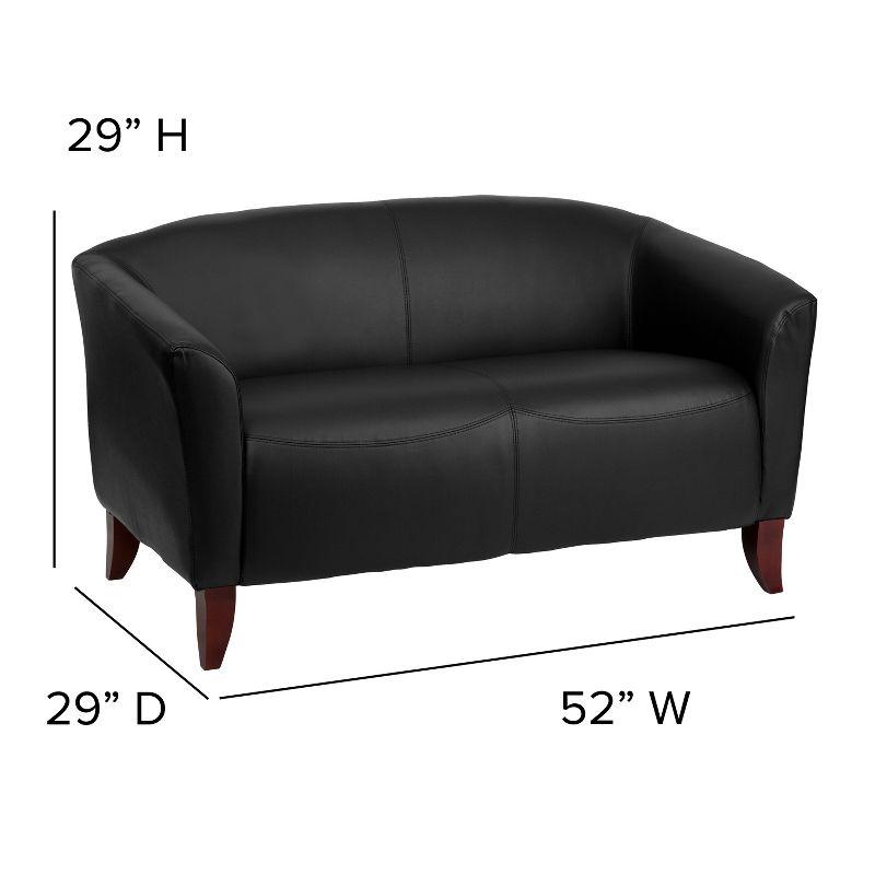 Elegant Black Faux Leather Loveseat with Cherry Wood Feet