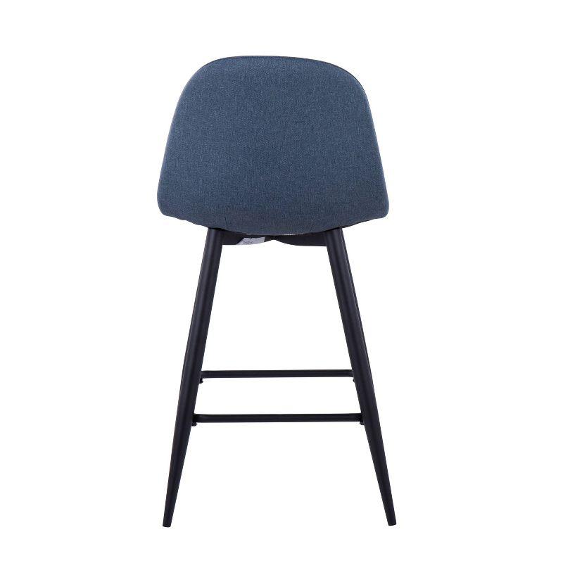 Set of 2 Pebble Counter Height Barstools Black/Blue - LumiSource: Sturdy Steel Frame, Upholstered Seat, Fixed Height