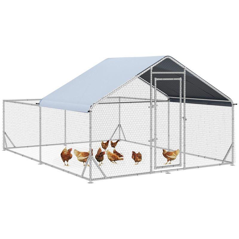 Large Galvanized Steel Walk-In Chicken Coop with Roof Cover