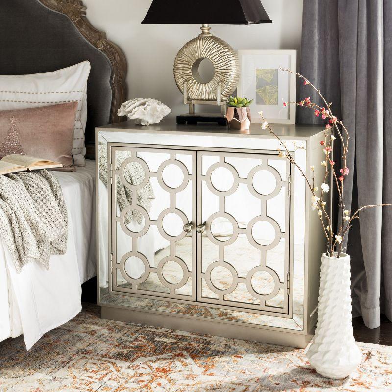 Gray Mirrored Glam Art Deco Accent Cabinet