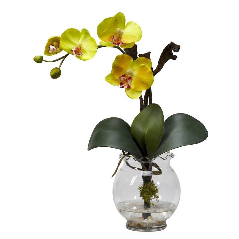 Nearly Natural Mini Phalaenopsis with Fluted Vase Silk Flower Arrangement, Purple