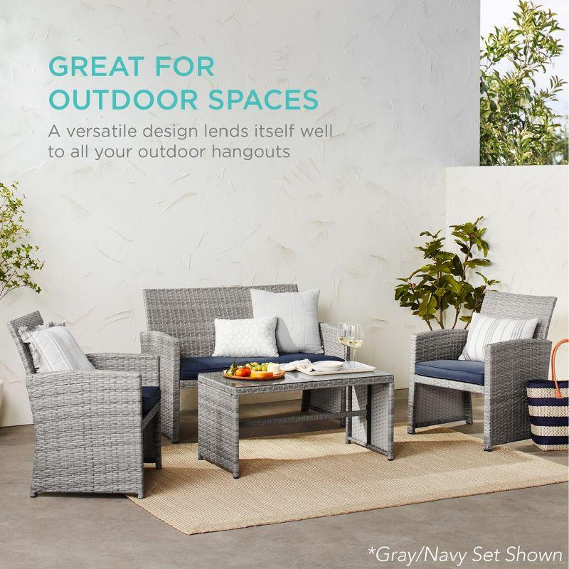 Best Choice Products 4-Piece Outdoor Wicker Patio Conversation Furniture Set w/ Table, Cushions