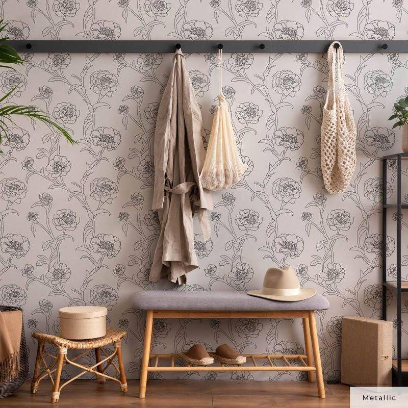 Tempaper & Co. Peonies Removable Peel and Stick Wallpaper, Black and White Floral, 56 sq. ft.: Vinyl Self-Adhesive Botanical Decor
