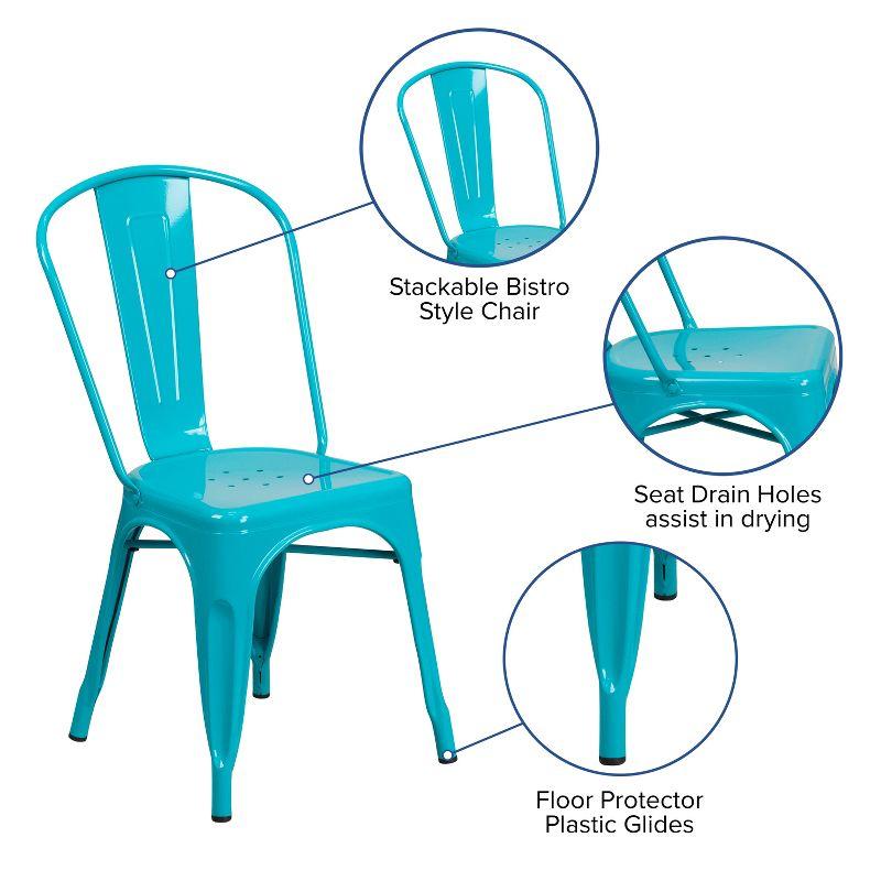 Teal-Blue Metal Indoor-Outdoor Stackable Dining Chair