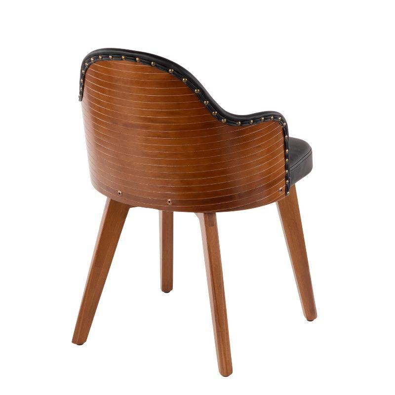 LumiSource Ahoy Dining Chair Walnut/Black/Brass: Mid-Century Modern Faux Leather with Nailhead Trim