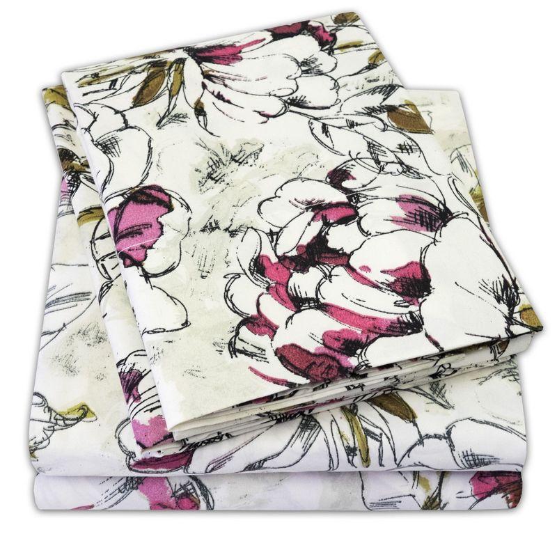 Dolce Sage and Purple Floral Queen Microfiber Sheet Set