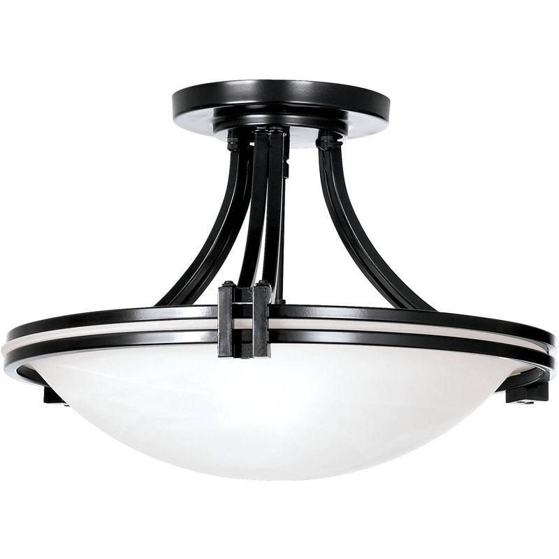 Art Deco Inspired 27" Bronze Marbleized Glass Bowl Ceiling Light