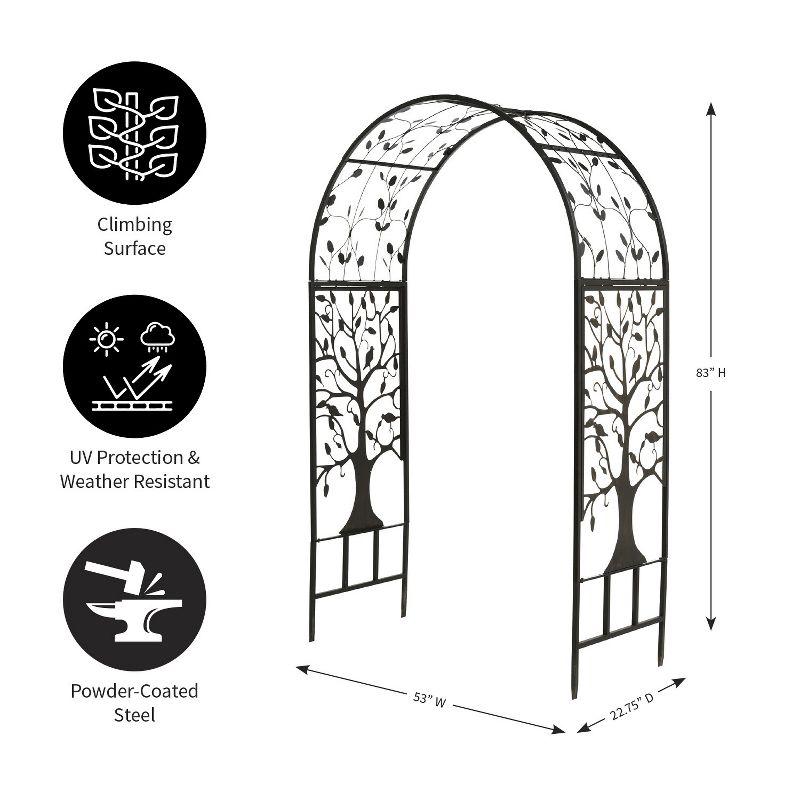 Plow & Hearth - Wide Arch Metal Garden Arbor with Tree of Life Design