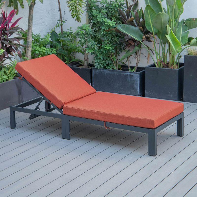 LeisureMod Marlin Patio Sling Chaise Lounge Chair With Arms in Black Aluminum