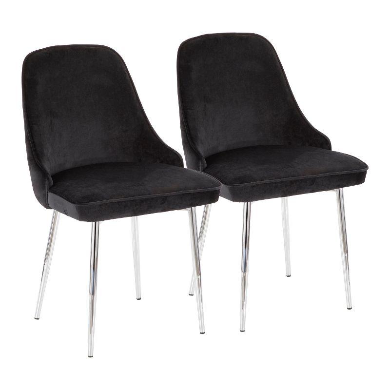 LumiSource Set of 2 Marcel Dining Chairs Black/Chrome: Velvet Upholstery, Metal Legs, No Assembly Required