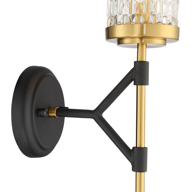 Possini Euro Design Darin Modern Wall Light Sconce Black Brass Hardwire 4 1/2" Fixture Faceted Cylinder Glass for Bedroom Bathroom Vanity Reading Home