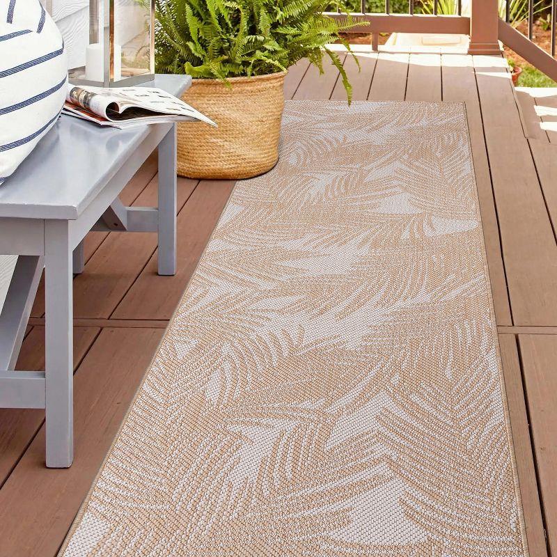 World Rug Gallery Contemporary Distressed Leaves Textured Flat Weave Indoor/Outdoor Area Rug - NATURAL 2'x7'