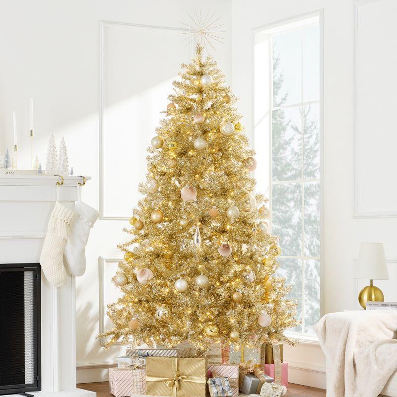 Best Choice Products Prelit 9ft Artificial Tinsel Christmas Tree Festive Holiday Decoration w/ 2,097 Tips - Gold
