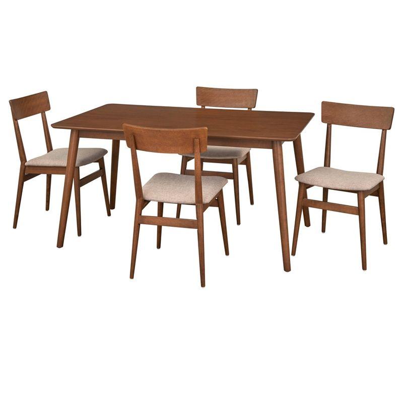 Lifestorey 5pc Newington Mid-Century Modern Rectangular Dining Set Walnut/Mocha