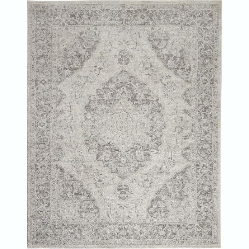 Ivory and Grey Synthetic Rectangular 6' x 9' Area Rug