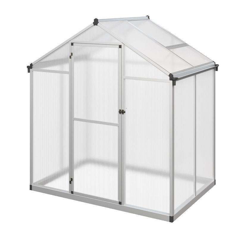 Walk In Greenhouse - 4ft x 6ft Outdoor Green House with Roof Vent and Rain Gutter - Sturdy Polycarbonate Panels with Aluminum Frame