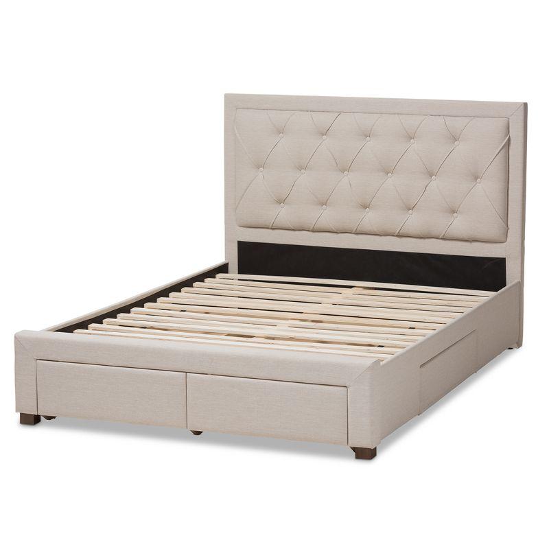 King Aurelie Modern and Contemporary Fabric Upholstered Storage Bed Light Beige - Baxton Studio: Wood Frame, Polyester Fill, No Box Spring Needed