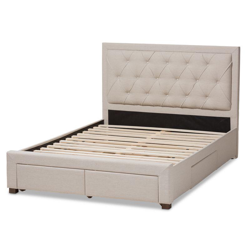 Elegant Light Beige Queen Upholstered Storage Bed with Tufted Headboard