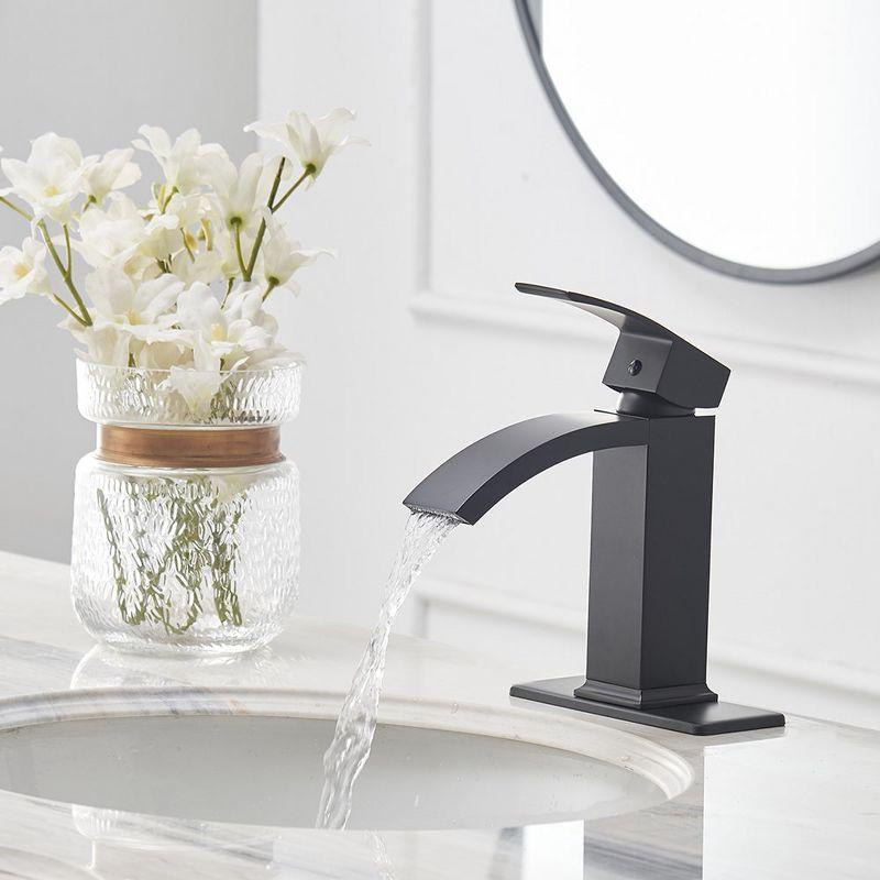 BWE Waterfall Single Hole Single-Handle Low-Arc Bathroom Sink Faucet With Pop-up Drain Assembly