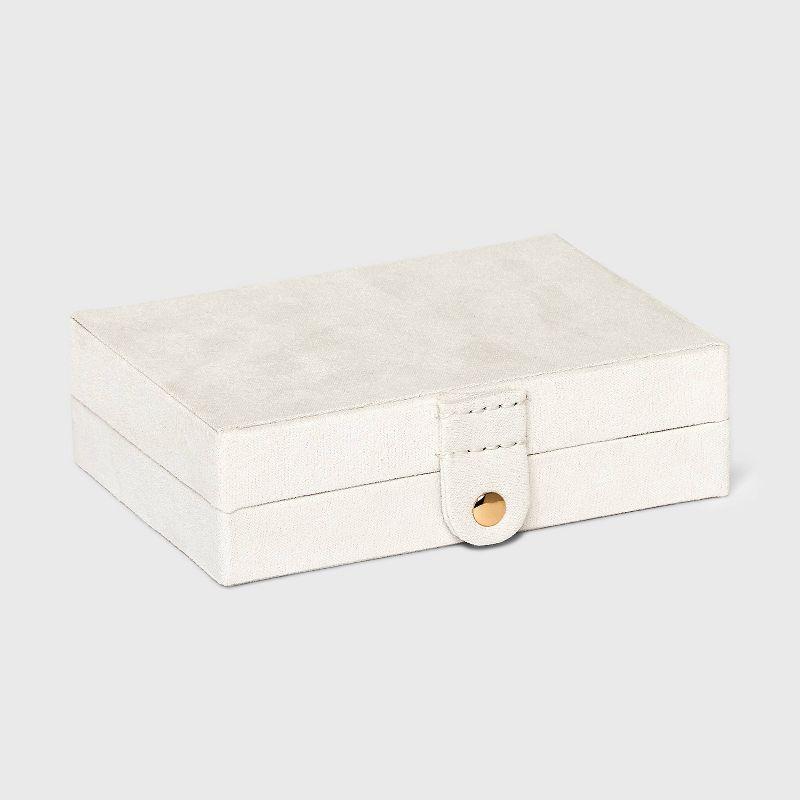 Two Drawer Organizer Jewelry Box - A New Day™ Cream: Polyurethane Storage with Divided Tray, Mirror, Rectangle Shape