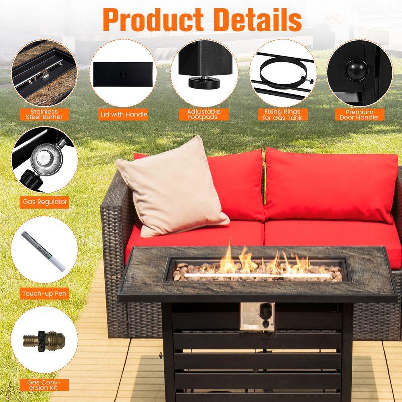 Costway 42'' Rectangular Propane Fire Pit Table 50,000 BTU W/ Lava Rocks & PVC Cover