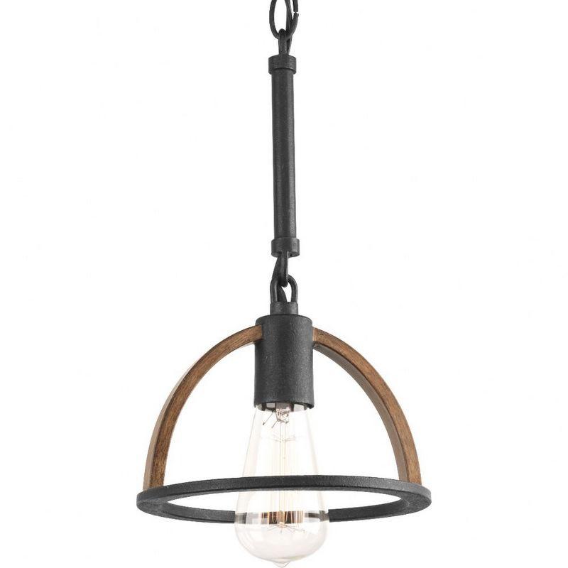 Rustic Farmhouse Mini-Pendant in Gilded Iron with Hand-Painted Oak Accents