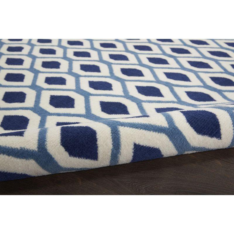 White and Navy Hexagonal Lattice 5' x 7' Synthetic Rug