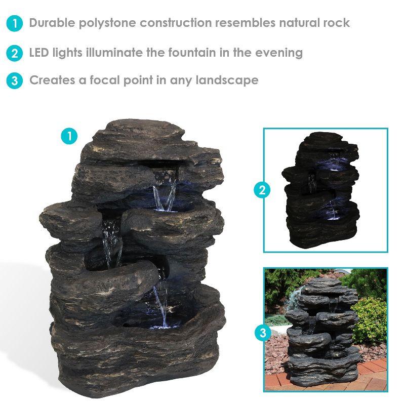 Sunnydaze 24"H Electric Polystone Rock Falls Waterfall Outdoor Water Fountain with LED Lights