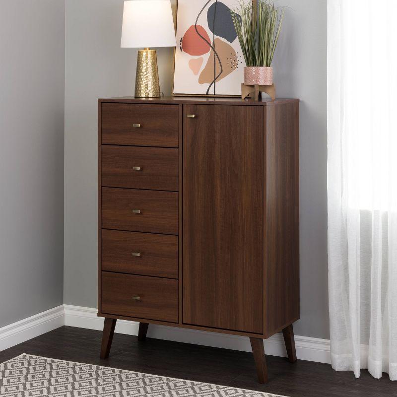 Milo Mid-Century Modern 5 Drawer Chest with Door - Prepac