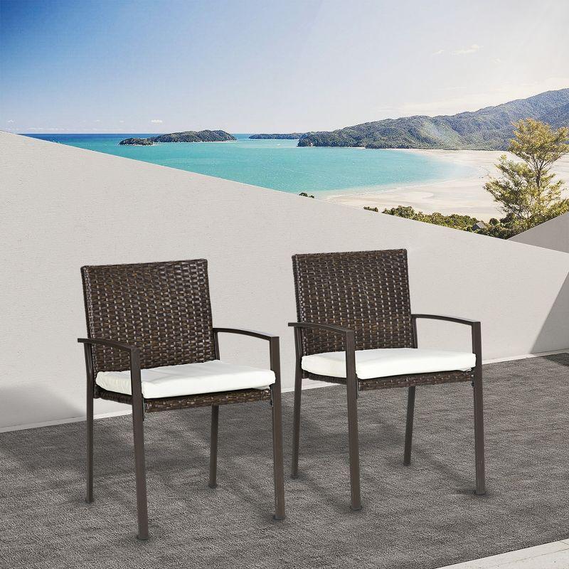 Outsunny 4 Piece Outdoor Dining Chair Set, Cushioned Patio Wicker Armchairs