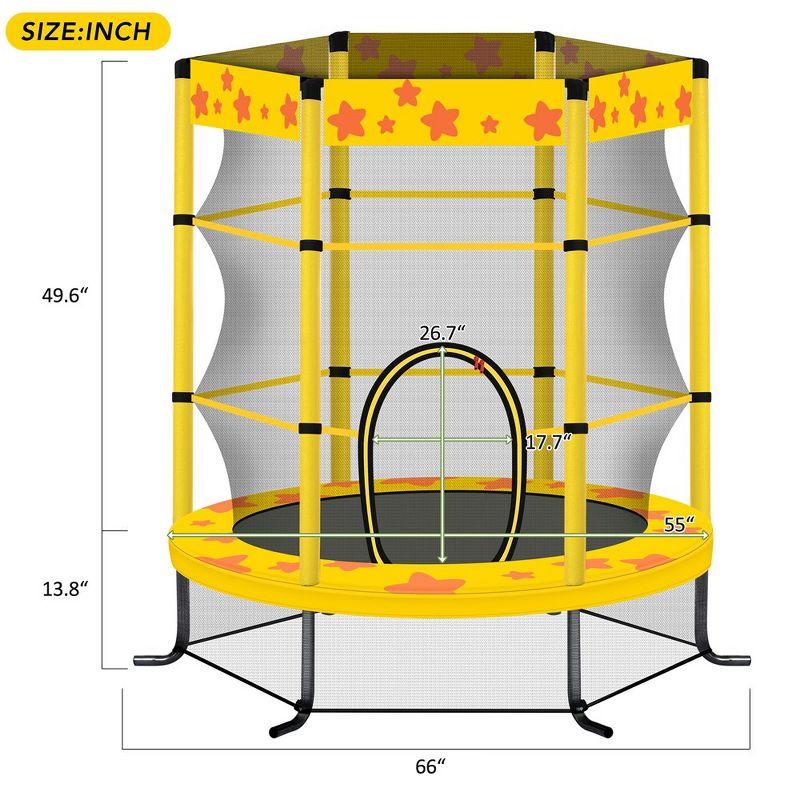 55 Inch Yellow Kids Trampoline with Safety Enclosure Net