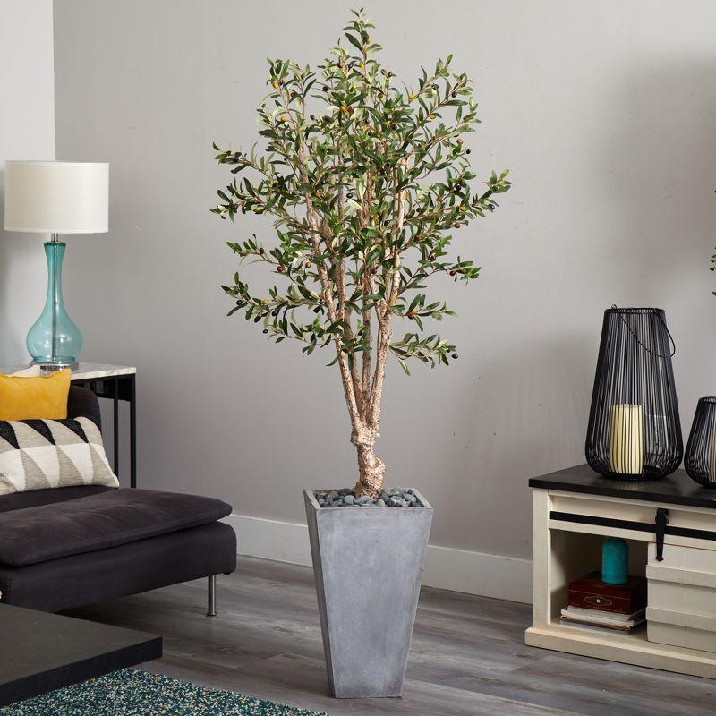 72" Artificial Olive Tree in Stone Planter - Nearly Natural: Indoor Faux Plant, No Maintenance Required