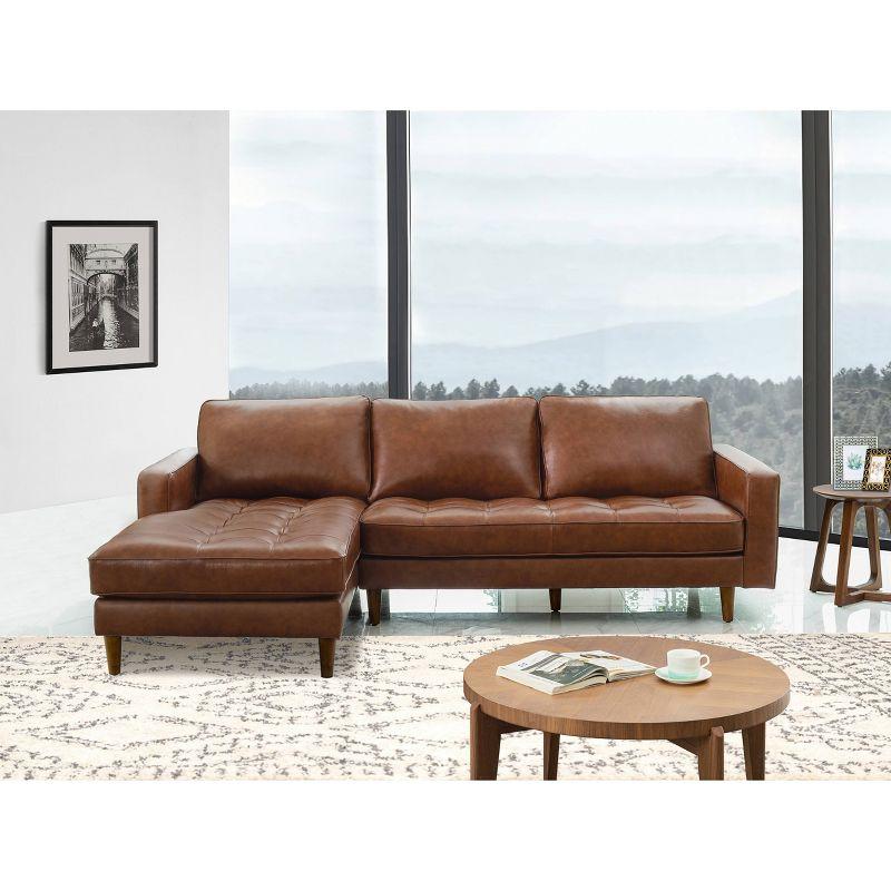 Hobbes Mid-Century Top-Grain Leather Brown Sectional Sofa