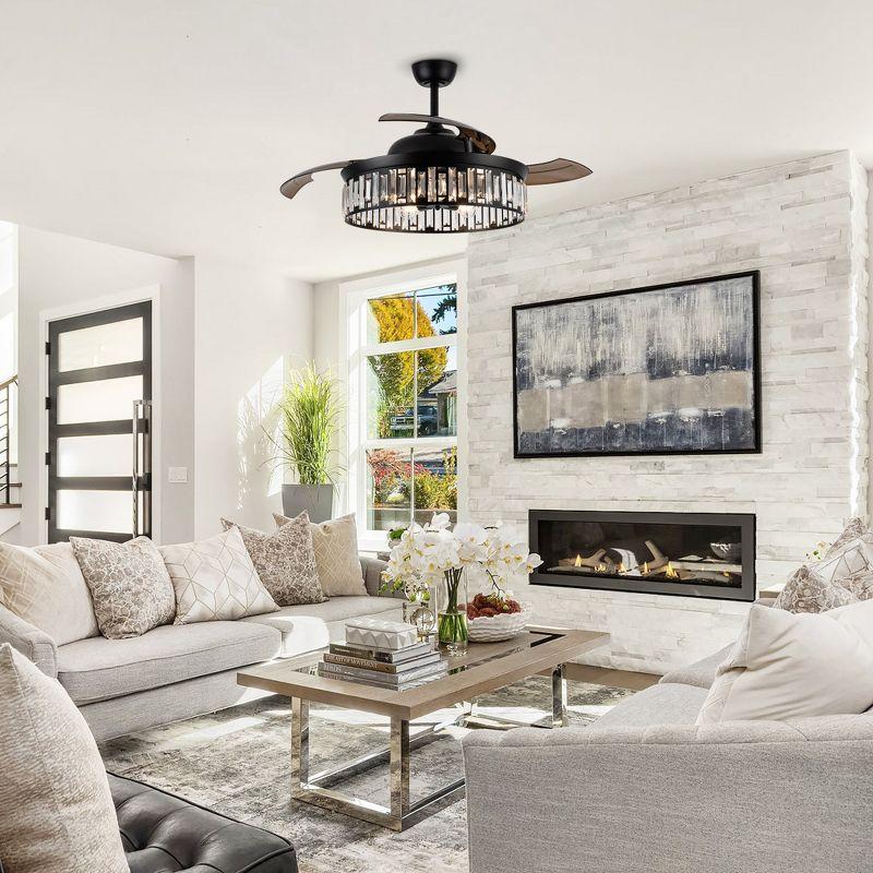 Parrot Uncle 52" Modern Black Crystal Smart Ceiling Fan, Works with Google Home/Alexa/Tuya