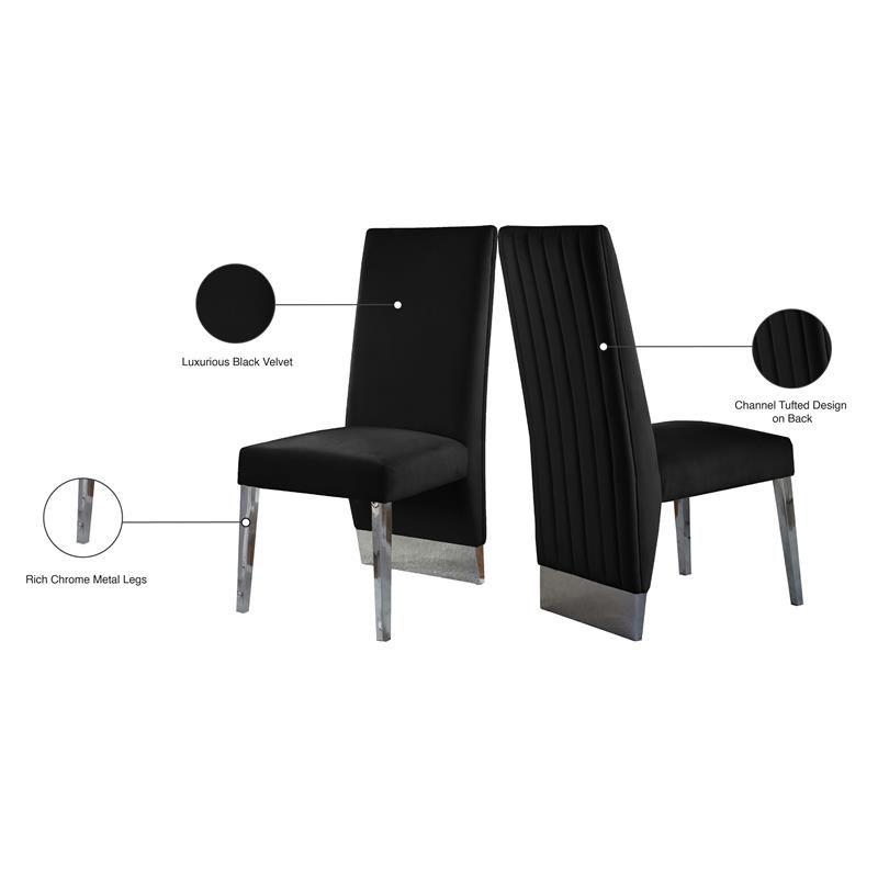 Porsha 19"H Velvet Dining Chair in Black (Set of 2)-Meridian Furniture